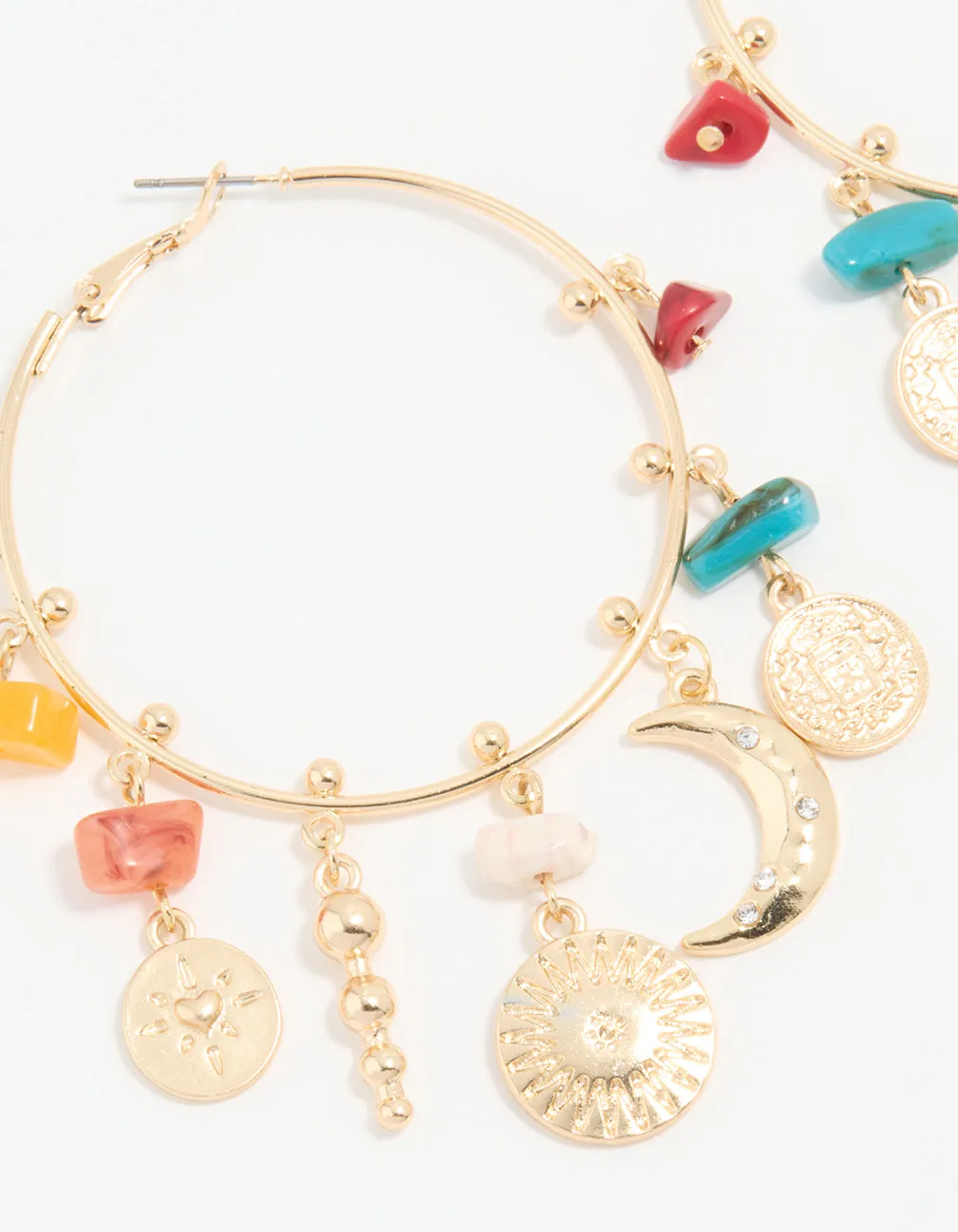 Antique Gold Multicoloured Stone & Celestial Charm Hoop Earrings sold by lovisa product image thumbnail 2
