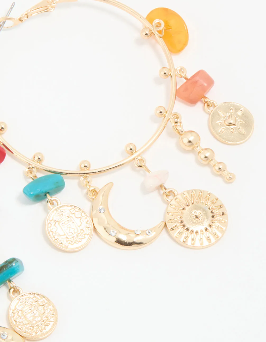 Antique Gold Multicoloured Stone & Celestial Charm Hoop Earrings sold by lovisa product image thumbnail 3
