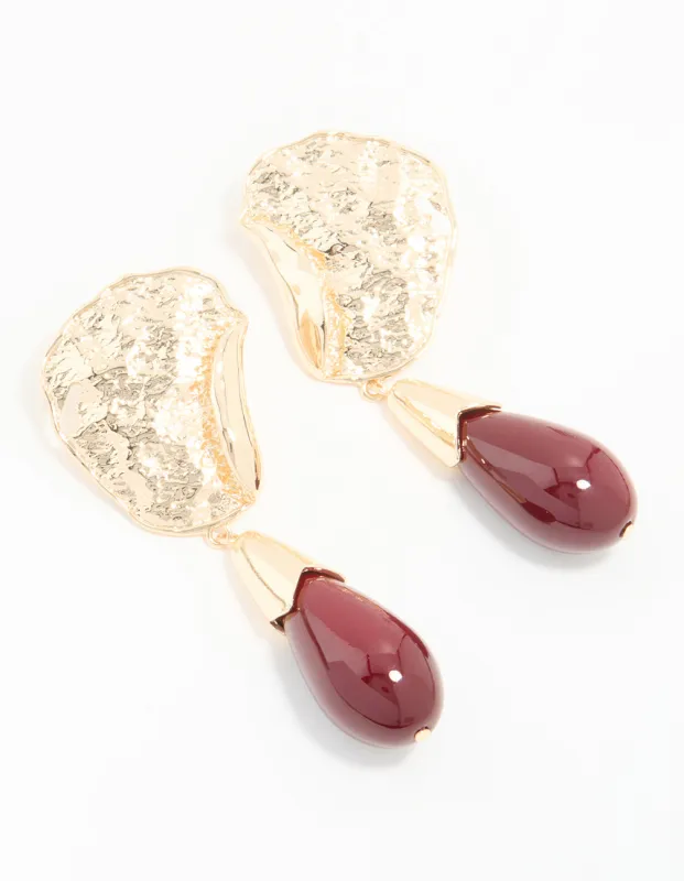 Gold Red Stone Molten Teardrop Earrings sold by lovisa