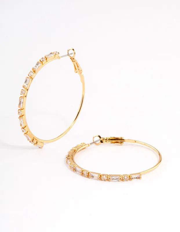 Gold Plated Round & Baguette Large Hoop Earrings sold by lovisa