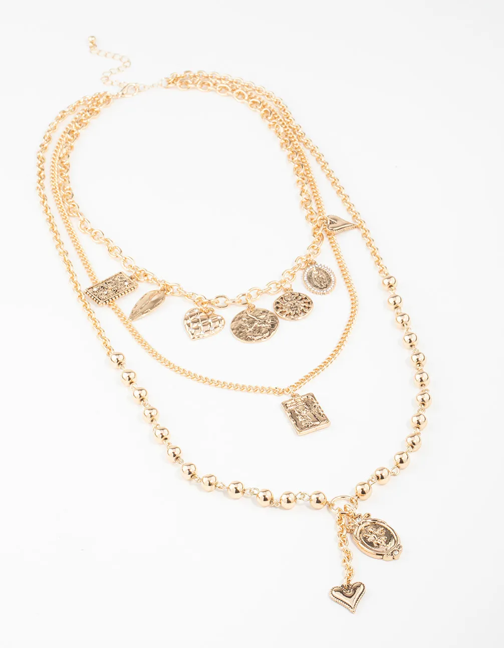 Gold Heart & Textured Charm Layered Necklace sold by lovisa product image thumbnail 2