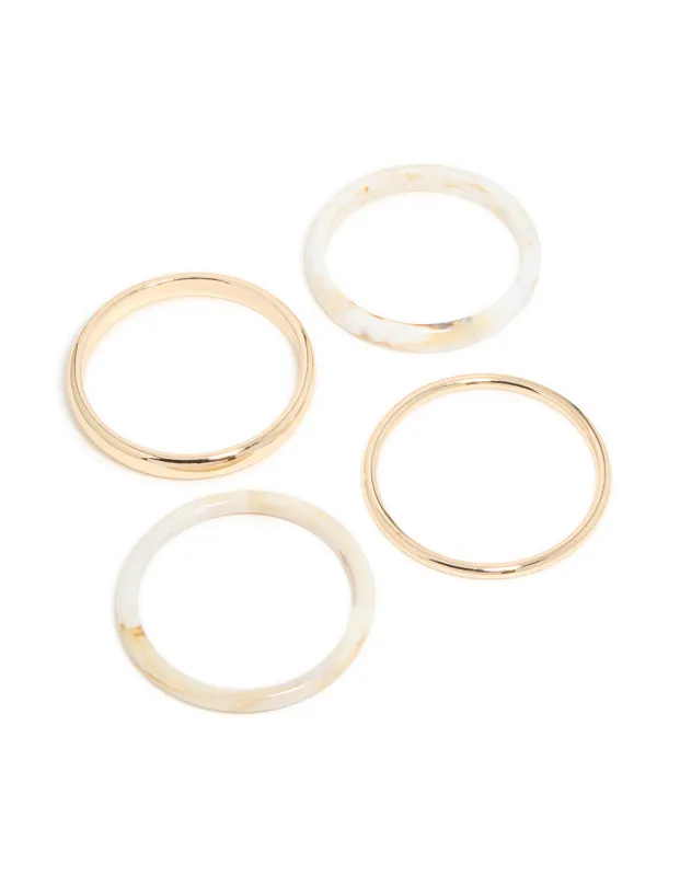 Gold & White Acrylic Marble Thin Bangles 4-Pack sold by lovisa