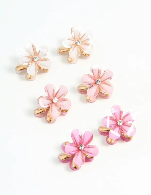 Gold Pink Diamante Mini Flower Claw Clips 6-Pack sold by lovisa
