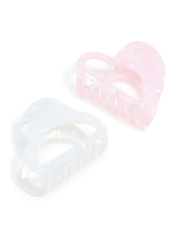 White & Pink Acrylic Small Heart Claw Clips 2-Pack sold by lovisa
