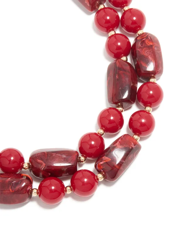 Red Acrylic Beaded Layered Necklace sold by lovisa
