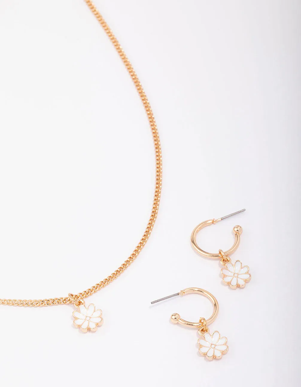 Gold Tiny Daisy Necklace & Earring Jewellery Set sold by lovisa