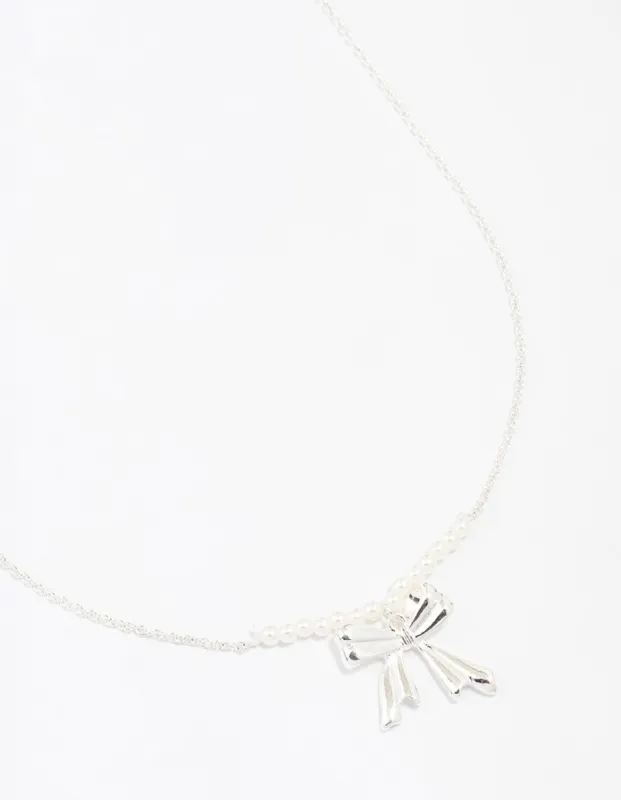 Silver Pearl Bow Necklace sold by lovisa