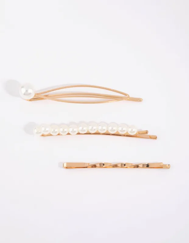 Gold Pearl & Twist Clip Pack sold by lovisa