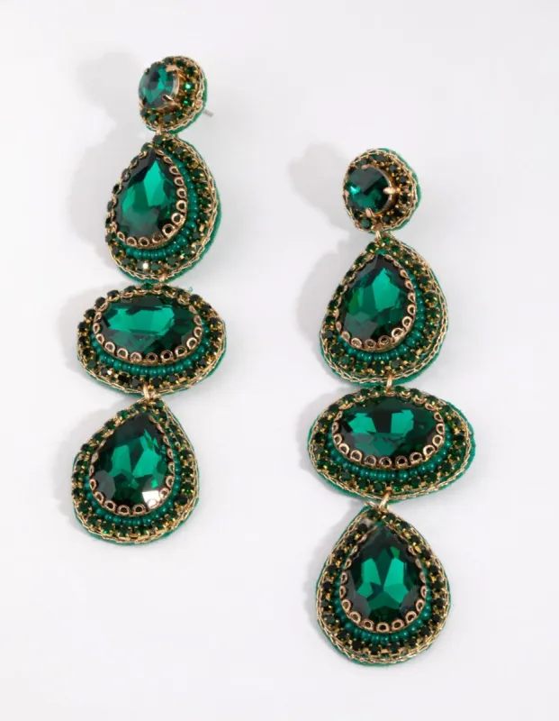 Green Statement Jewel Drop Earrings sold by lovisa