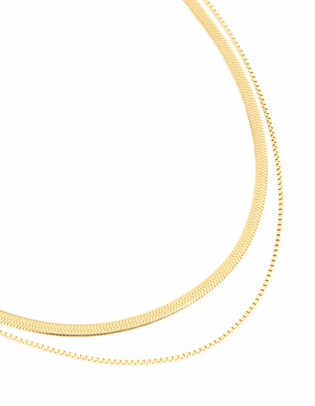 Waterproof Gold Plated Stainless Steel Snake Chain Fine Layered Necklace sold by lovisa