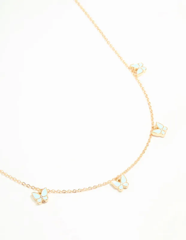 Gold Blue Butterfly Charm Necklace sold by lovisa