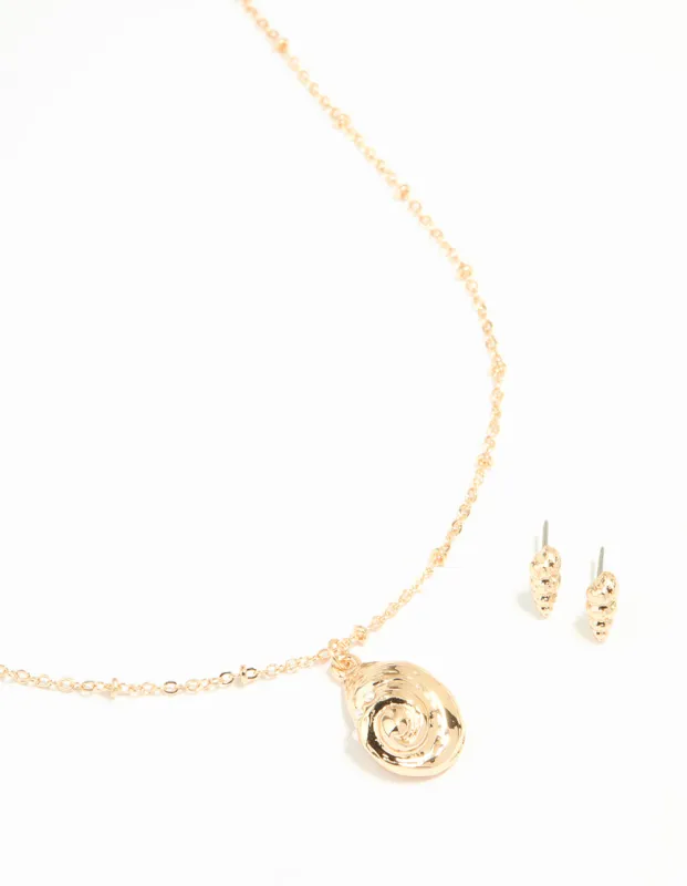 Gold Conch Shell Necklace & Earrings Set sold by lovisa