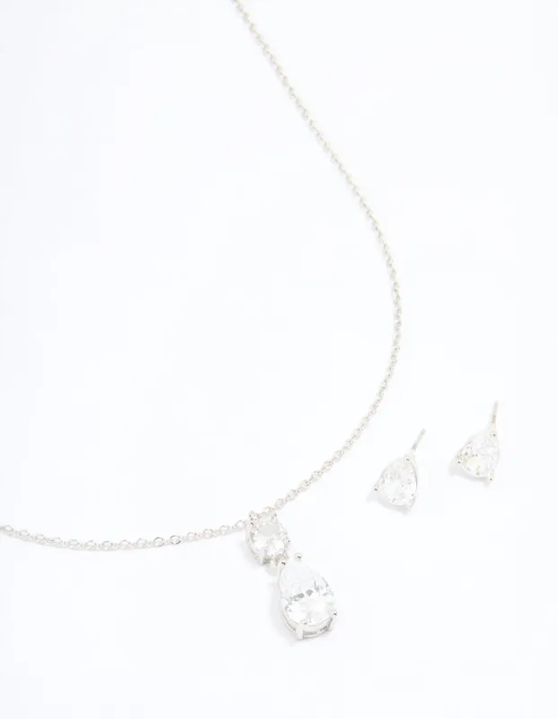 Silver Cubic Zirconia Classic Teardrop Earrings & Necklace Set sold by lovisa