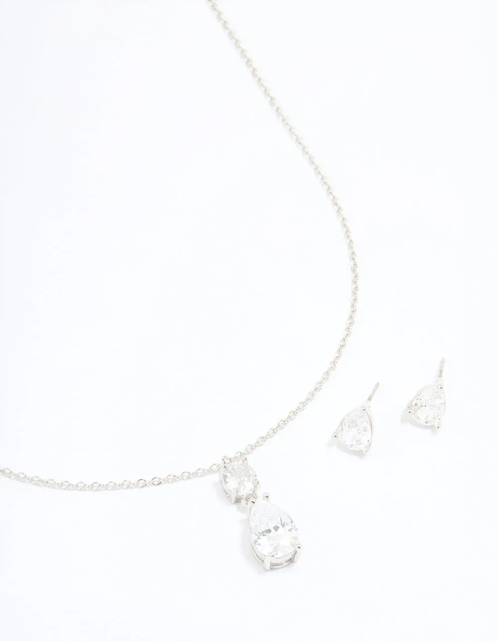 Silver Cubic Zirconia Classic Teardrop Earrings & Necklace Set sold by lovisa