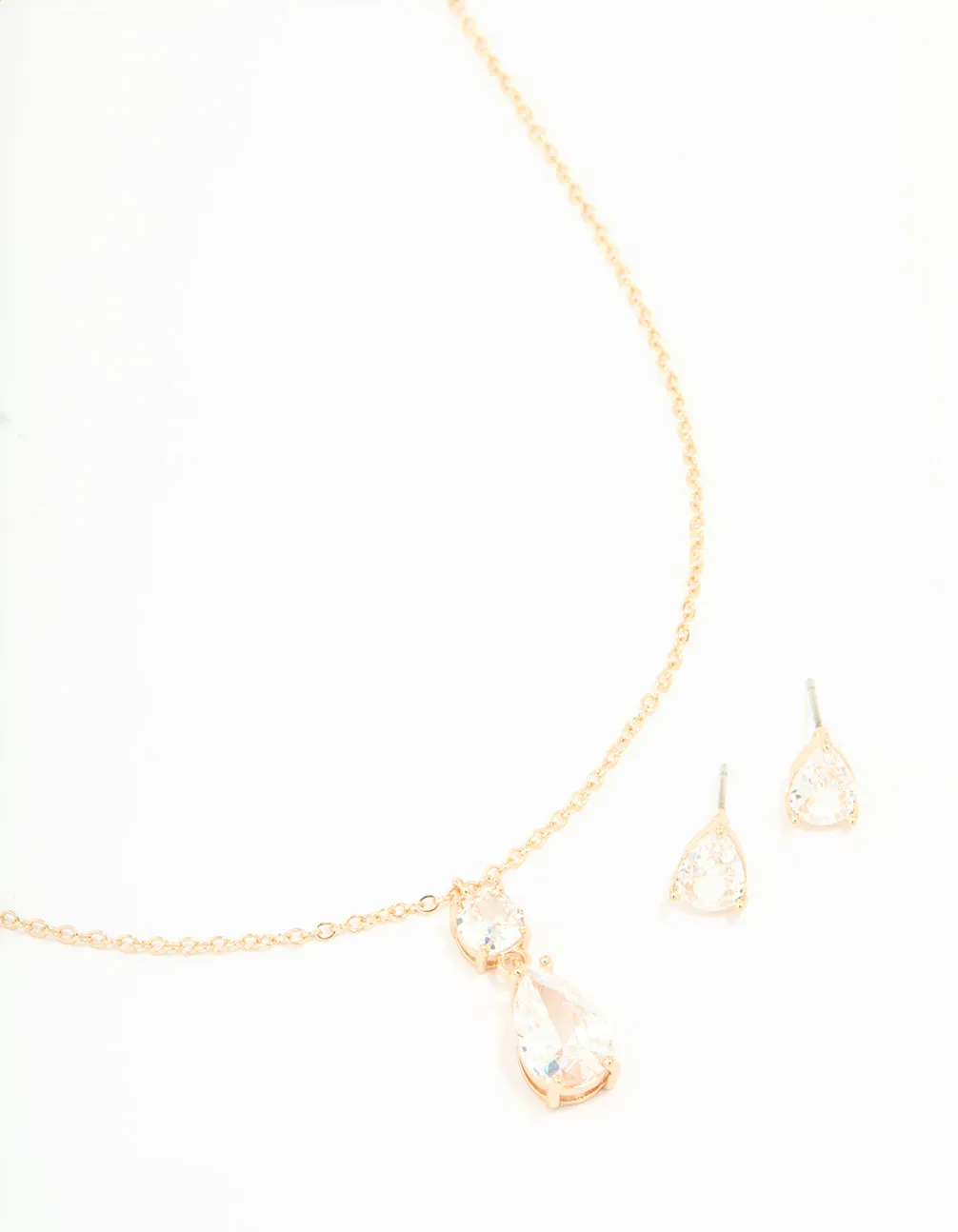 Gold Cubic Zirconia Classic Teardrop Earrings & Necklace Set sold by lovisa