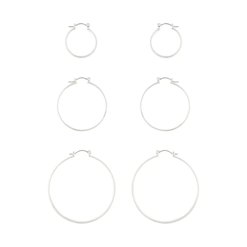 Silver Thick Hoop Gradual Earrings Trio sold by lovisa