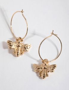 Gold Bee Pendant Huggie Hoop Earrings sold by lovisa