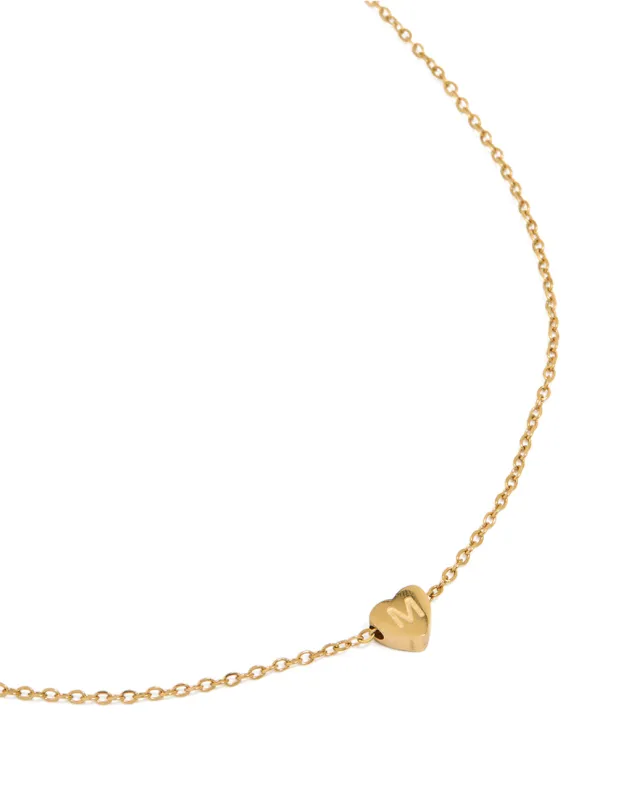 Waterproof Gold Plated Stainless Steel Mini Heart Letter M Necklace sold by lovisa