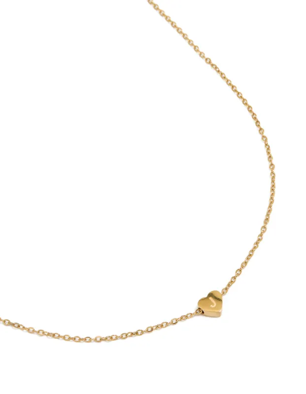Waterproof Gold Plated Stainless Steel Mini Heart Letter J Necklace sold by lovisa