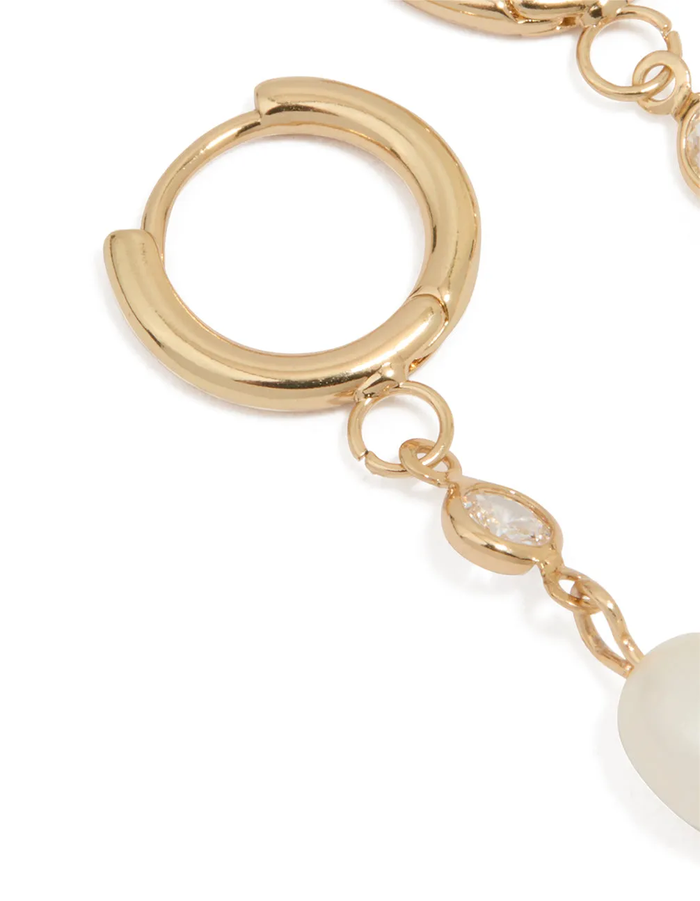 Waterproof Gold Plated Stainless Steel Cubic Zirconia Pearl Huggie Earrings sold by lovisa product image thumbnail 2