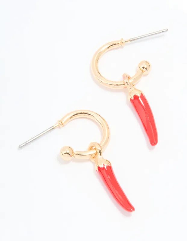 Gold Chilli Huggie Earrings sold by lovisa