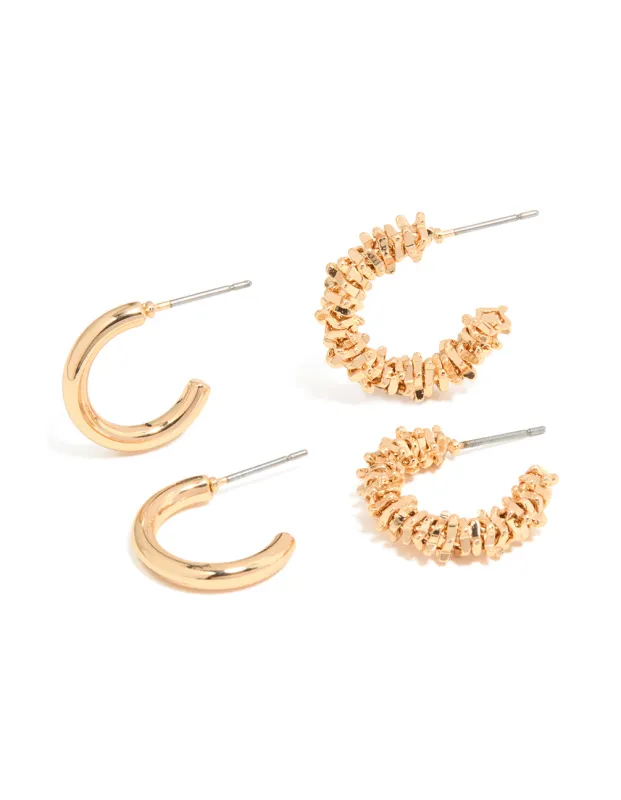 Gold Smooth & Molten Textured Hoop Earrings 2-Pack sold by lovisa