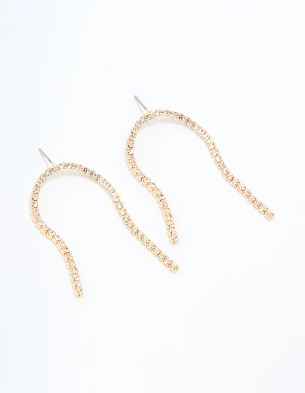 Gold Cupchain Diamante Rainbow Shaped Drop Earrings sold by lovisa