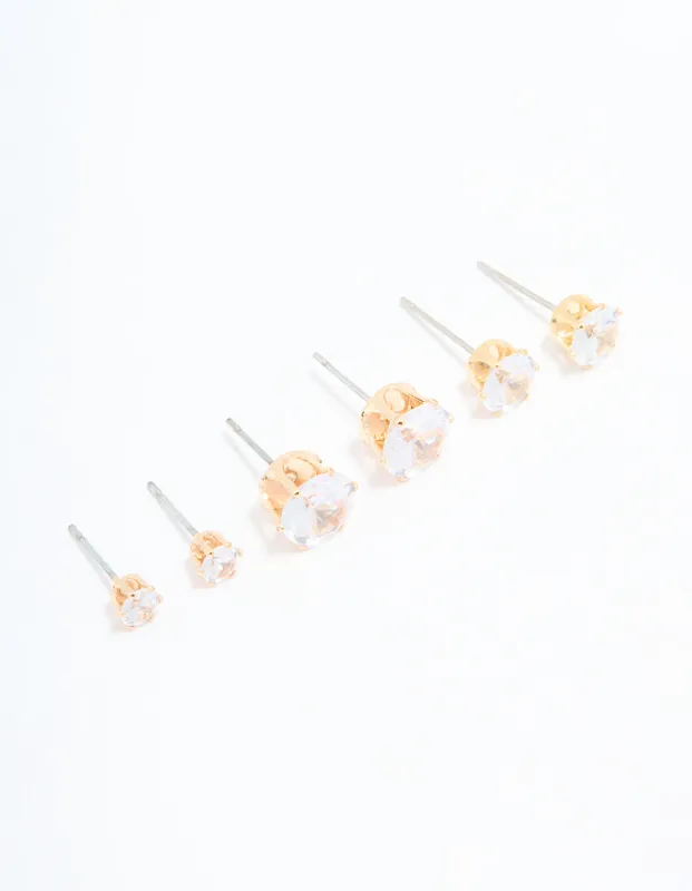 Gold Diamante Graduating Size Stud Earrings 3-Pack sold by lovisa