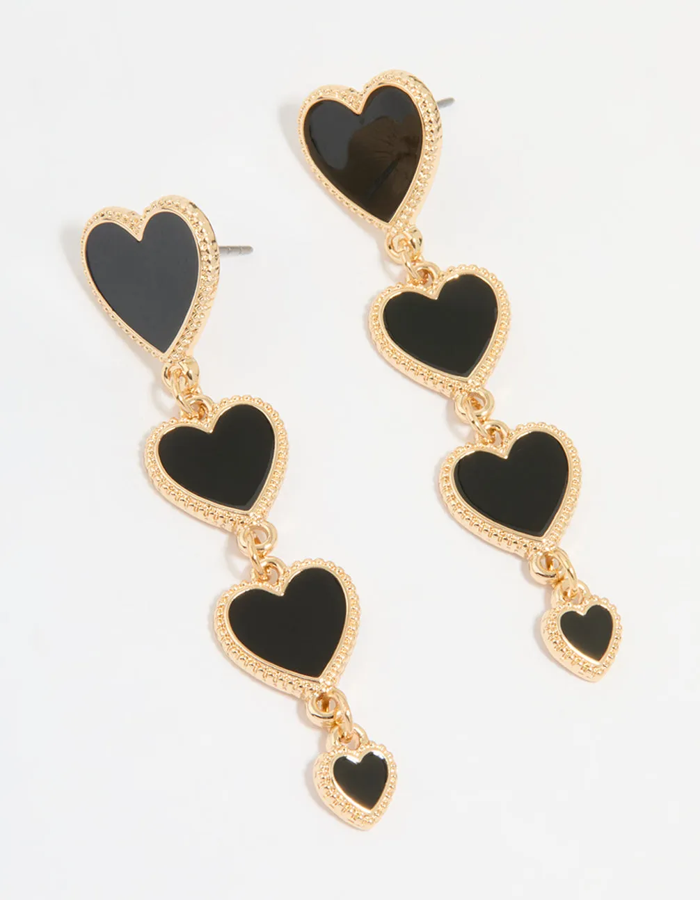 Gold Black Heart Tiered Drop Earrings sold by lovisa