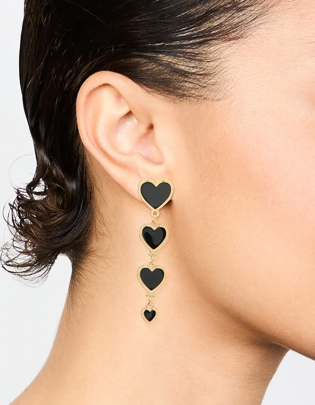 Gold Black Heart Tiered Drop Earrings sold by lovisa product image thumbnail 2