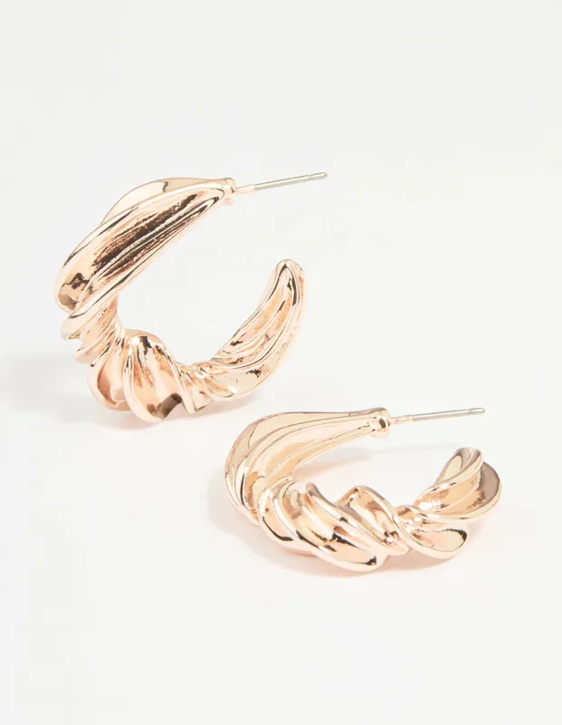 Rose Gold Thick Twisted Hoop Earrings sold by lovisa