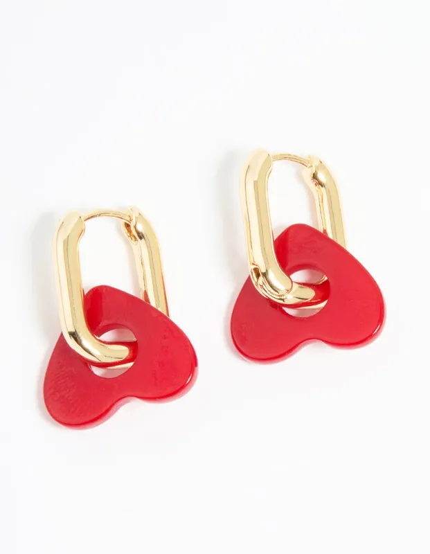 Gold Red Acrylic Heart Hoop Earrings sold by lovisa