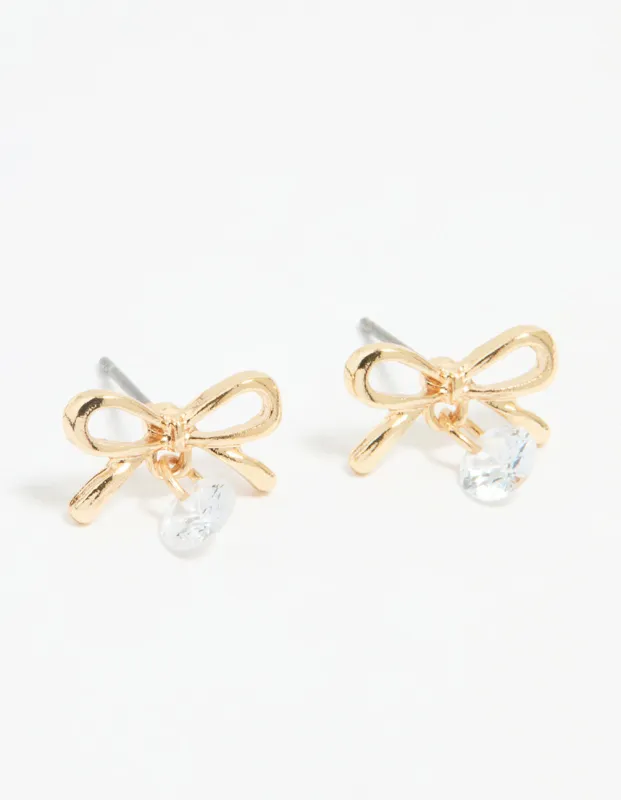 Gold Diamante Bow Stud Earrings sold by lovisa