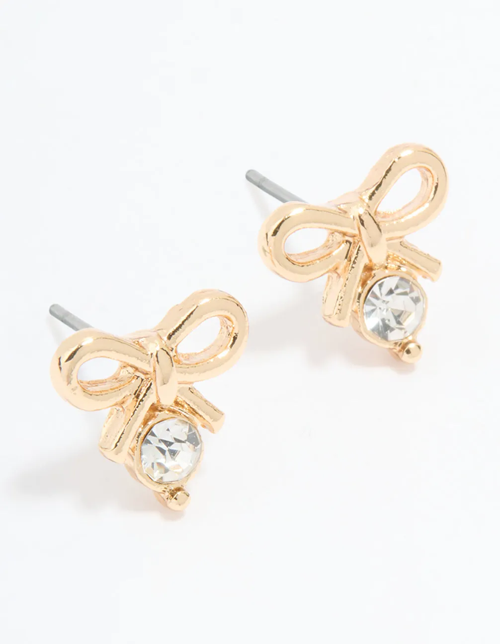 Gold Diamante Bow Drop Stud Earrings sold by lovisa