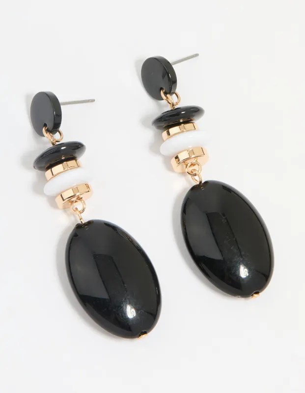 Gold Black Beaded Drop Earrings sold by lovisa