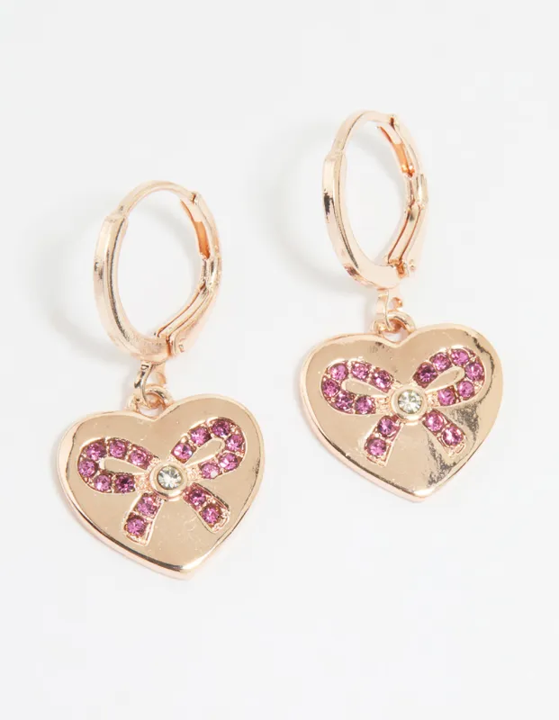 Rose Gold Heart Diamante Bow Huggie Earrings sold by lovisa