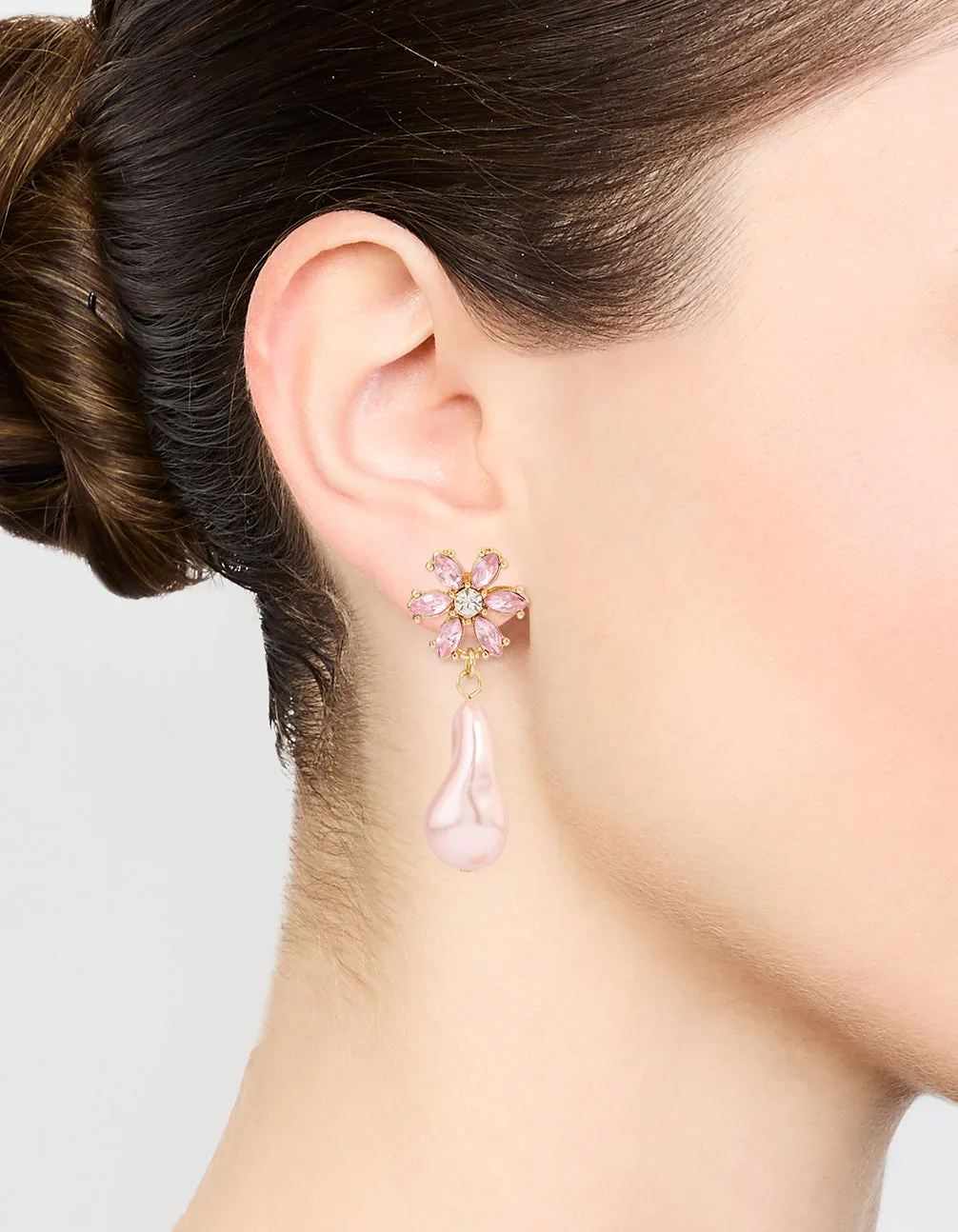 Gold Diamante & Pink Pearl Flower Drop Earrings sold by lovisa product image thumbnail 2