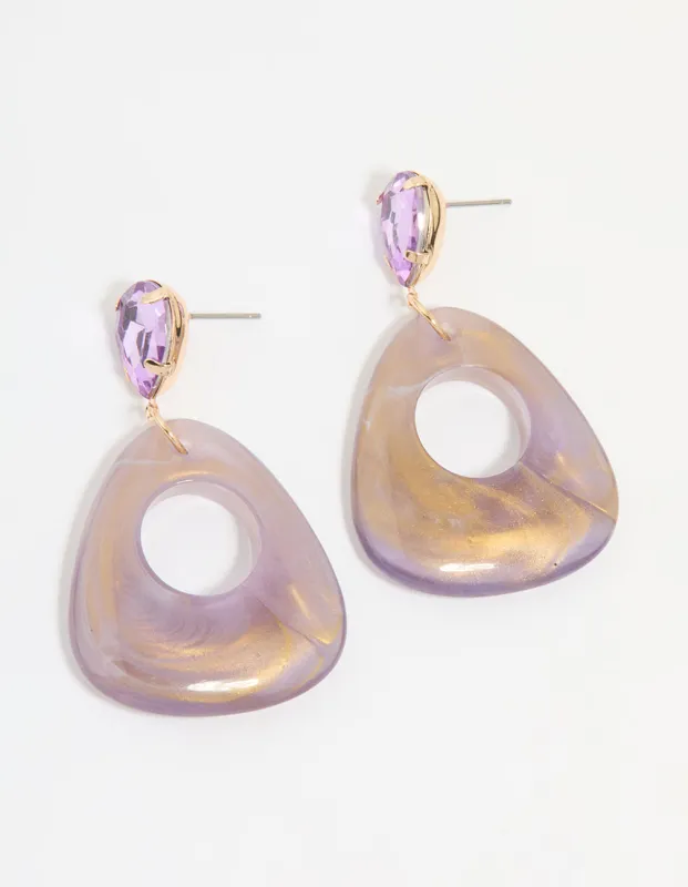 Gold Diamante Purple Acrylic Drop Earrings sold by lovisa