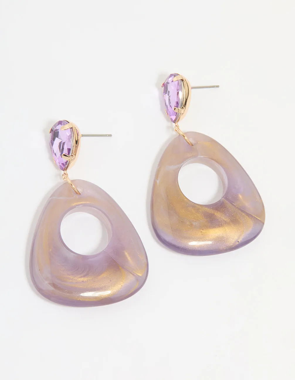 Gold Diamante Purple Acrylic Drop Earrings sold by lovisa