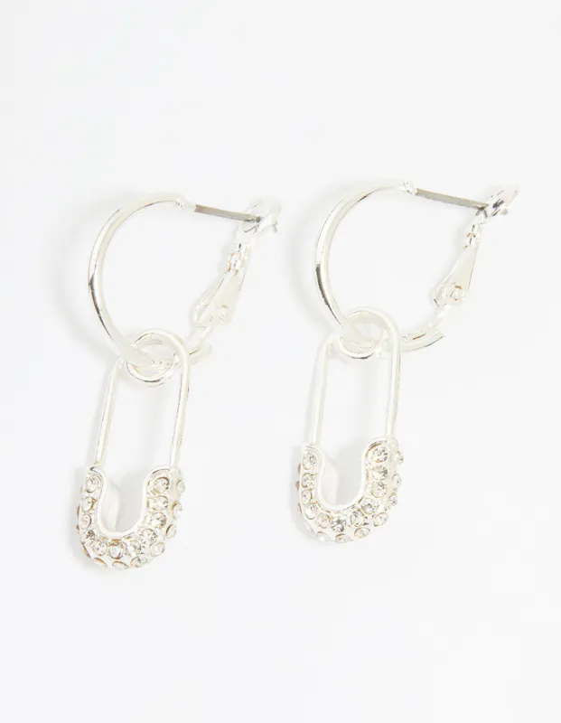 Silver Diamante Paperclip Huggie Earrings sold by lovisa