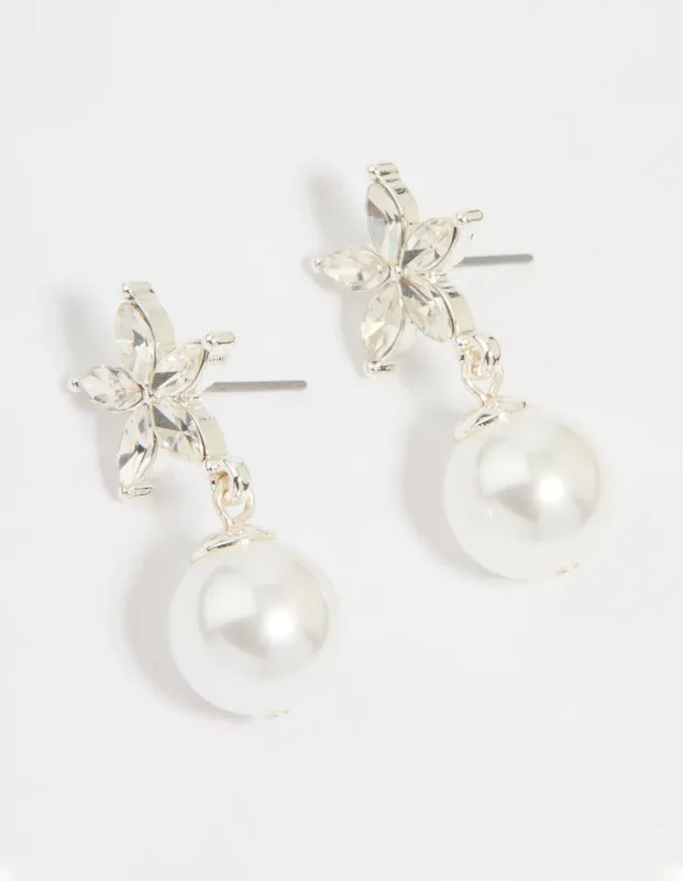 Silver Diamante Pearl Drop Earrings sold by lovisa