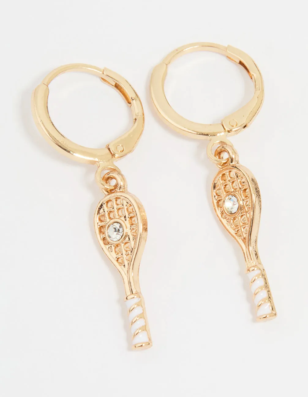 Gold Diamante Tennis Racket Huggie Earrings sold by lovisa
