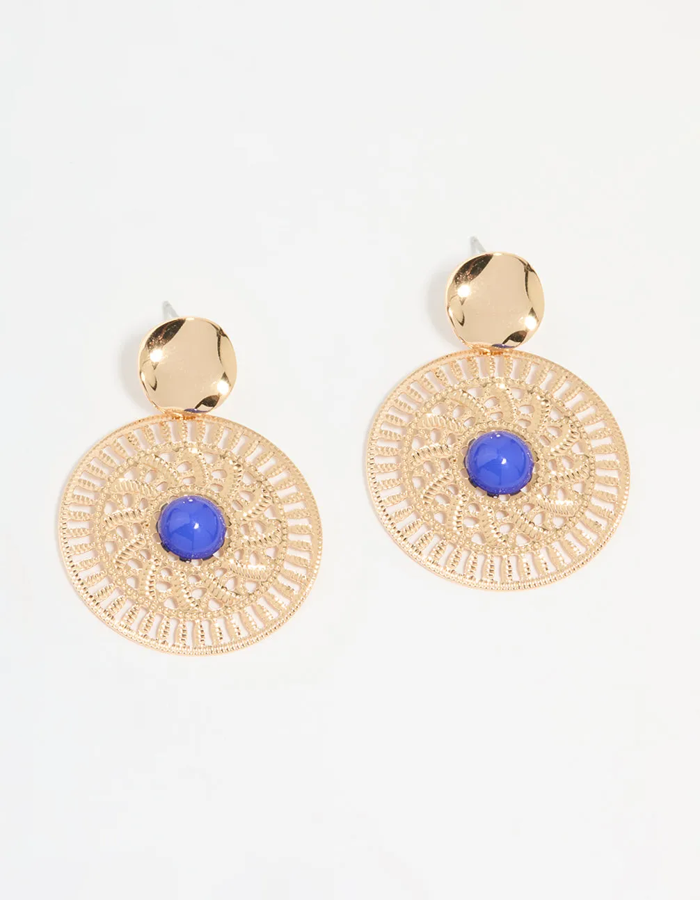 Gold Filigree & Blue Marble Center Drop Earrings sold by lovisa