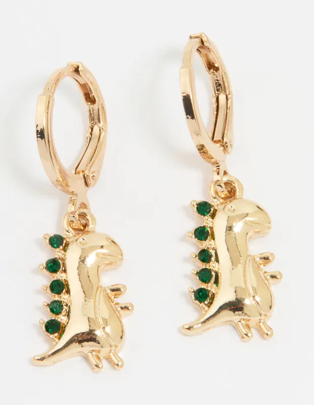 Gold Diamante Dinosaur Huggie Earrings sold by lovisa