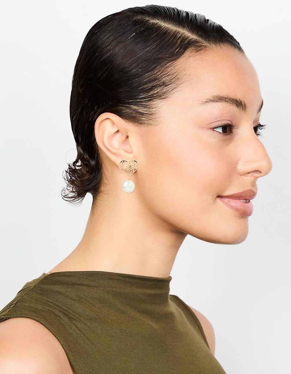 Gold Pearl Textured Heart Drop Earrings sold by lovisa product image thumbnail 3