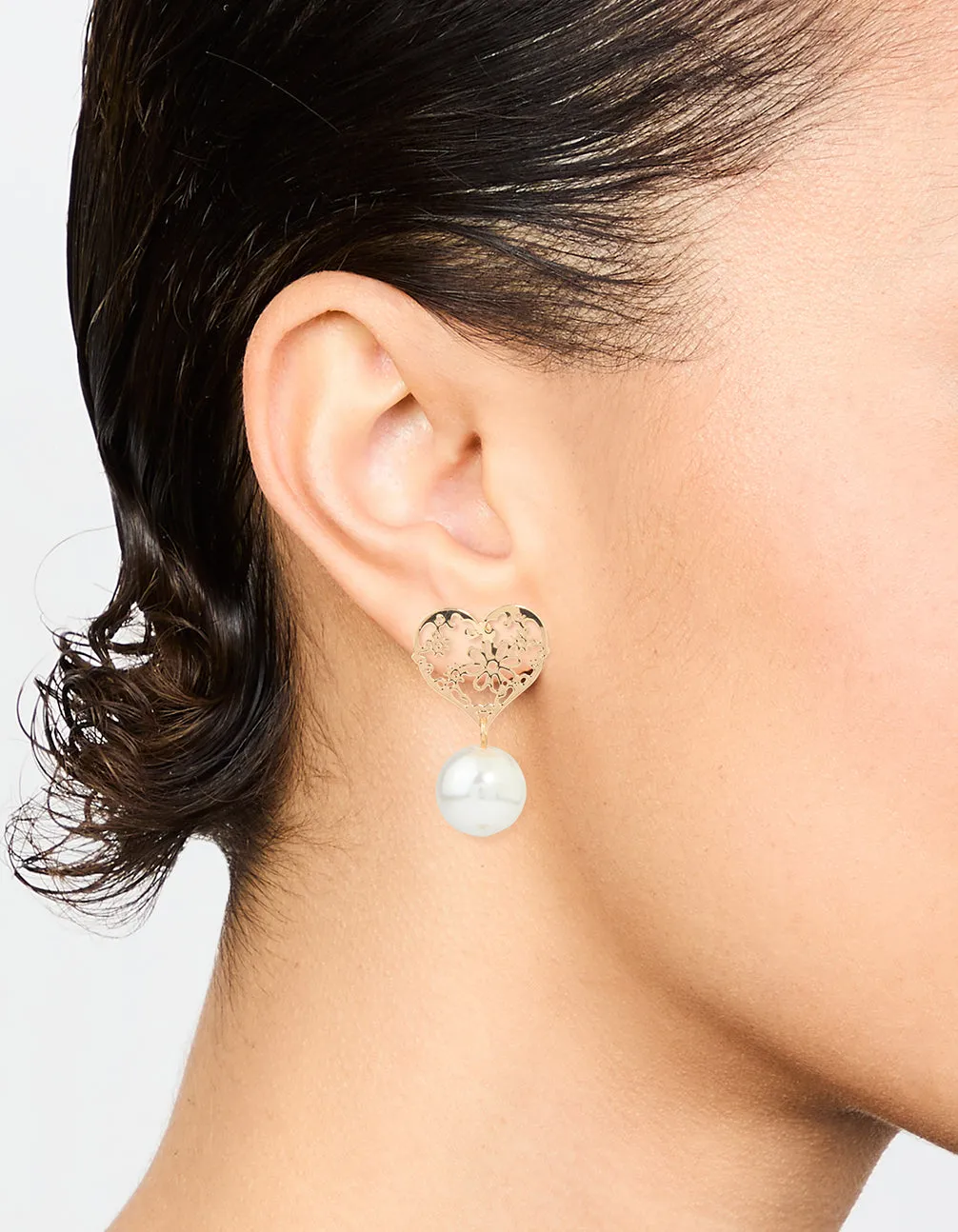 Gold Pearl Textured Heart Drop Earrings sold by lovisa product image thumbnail 2