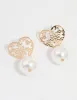 Gold Pearl Textured Heart Drop Earrings sold by lovisa