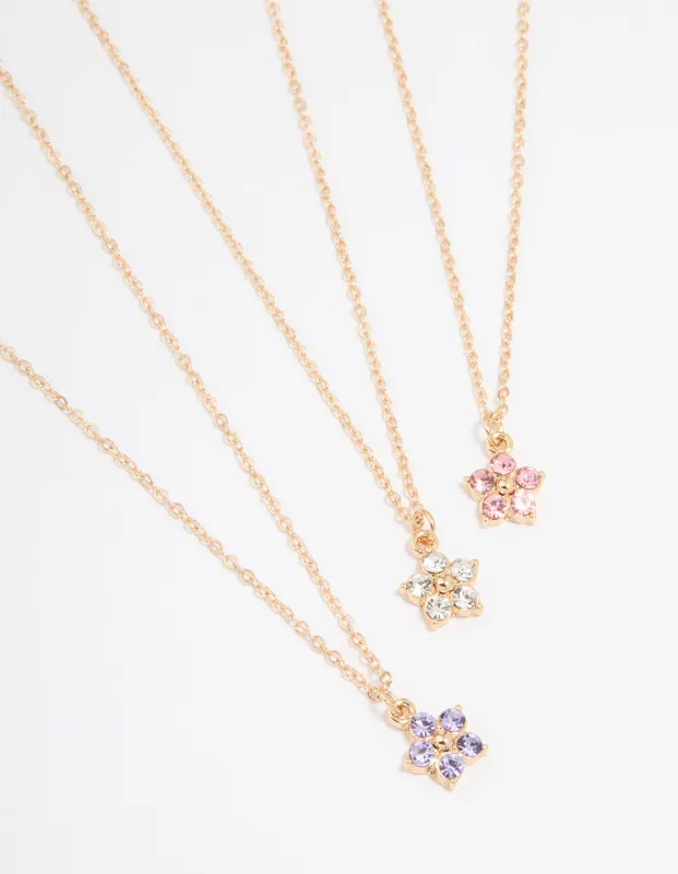 Gold Diamante Flower Necklaces 3-Pack sold by lovisa