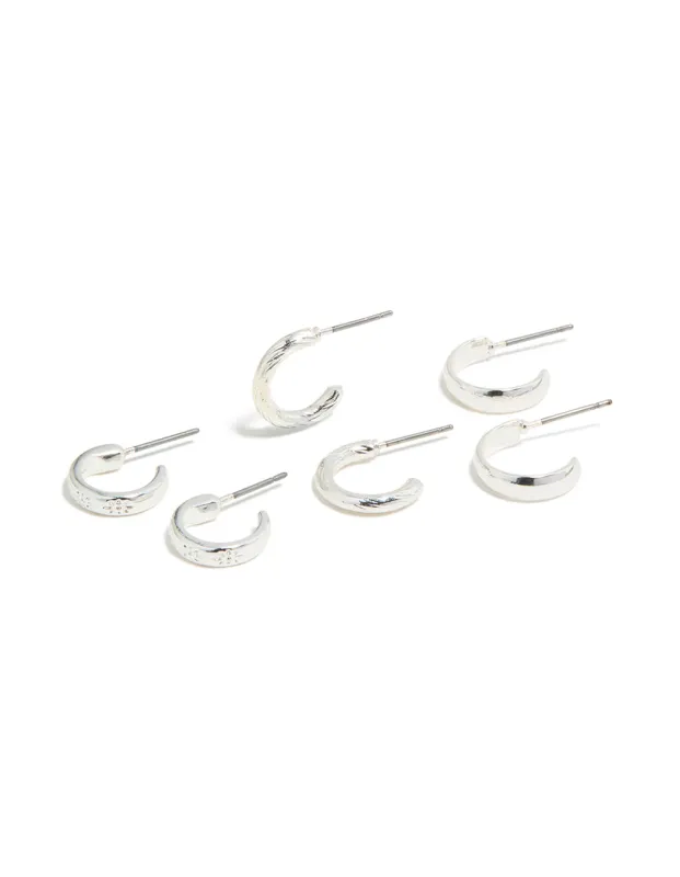 Silver Textured & Smooth Hoop Earrings 3-Pack sold by lovisa
