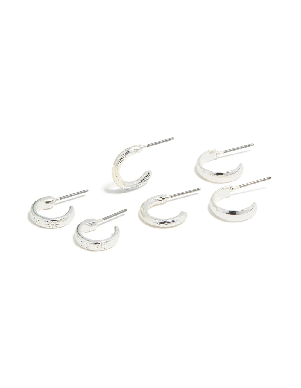 Silver Textured & Smooth Hoop Earrings 3-Pack sold by lovisa